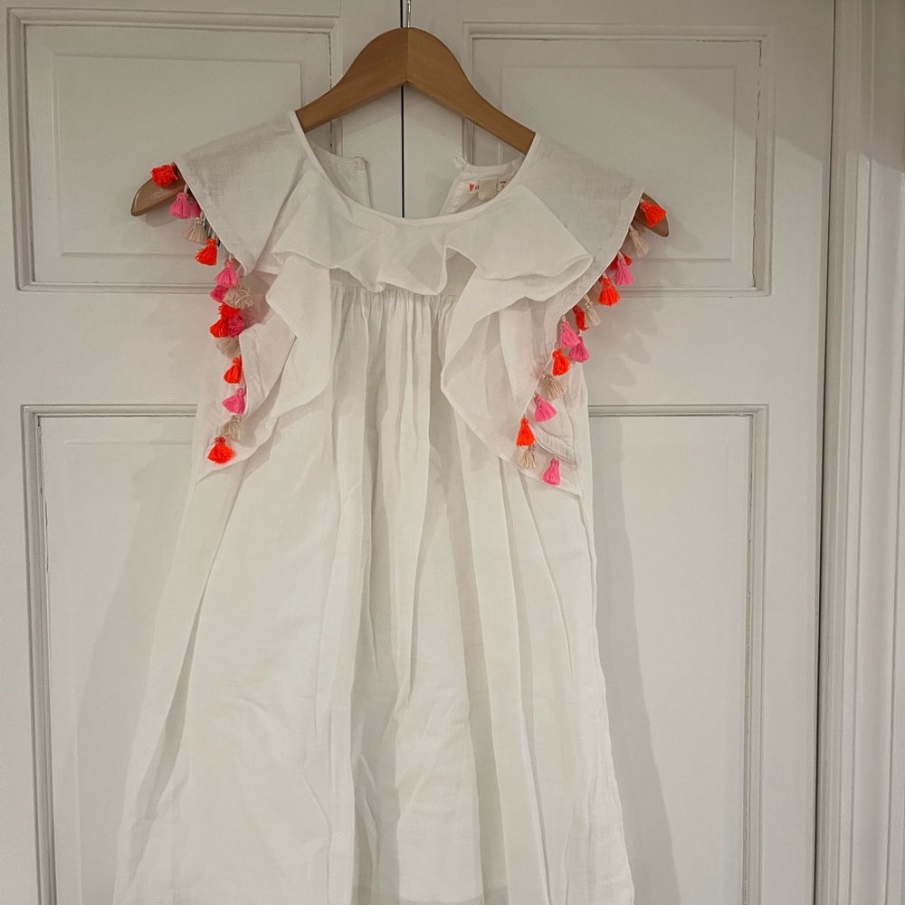 Crewcuts White Dress with Pink and Orange Tassels
